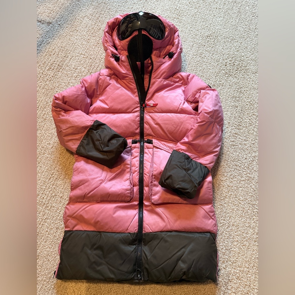 AI RIDERS Down Pom Pom Hood Long SKI Jacket with Built-in Lenses in Pink 10T$515